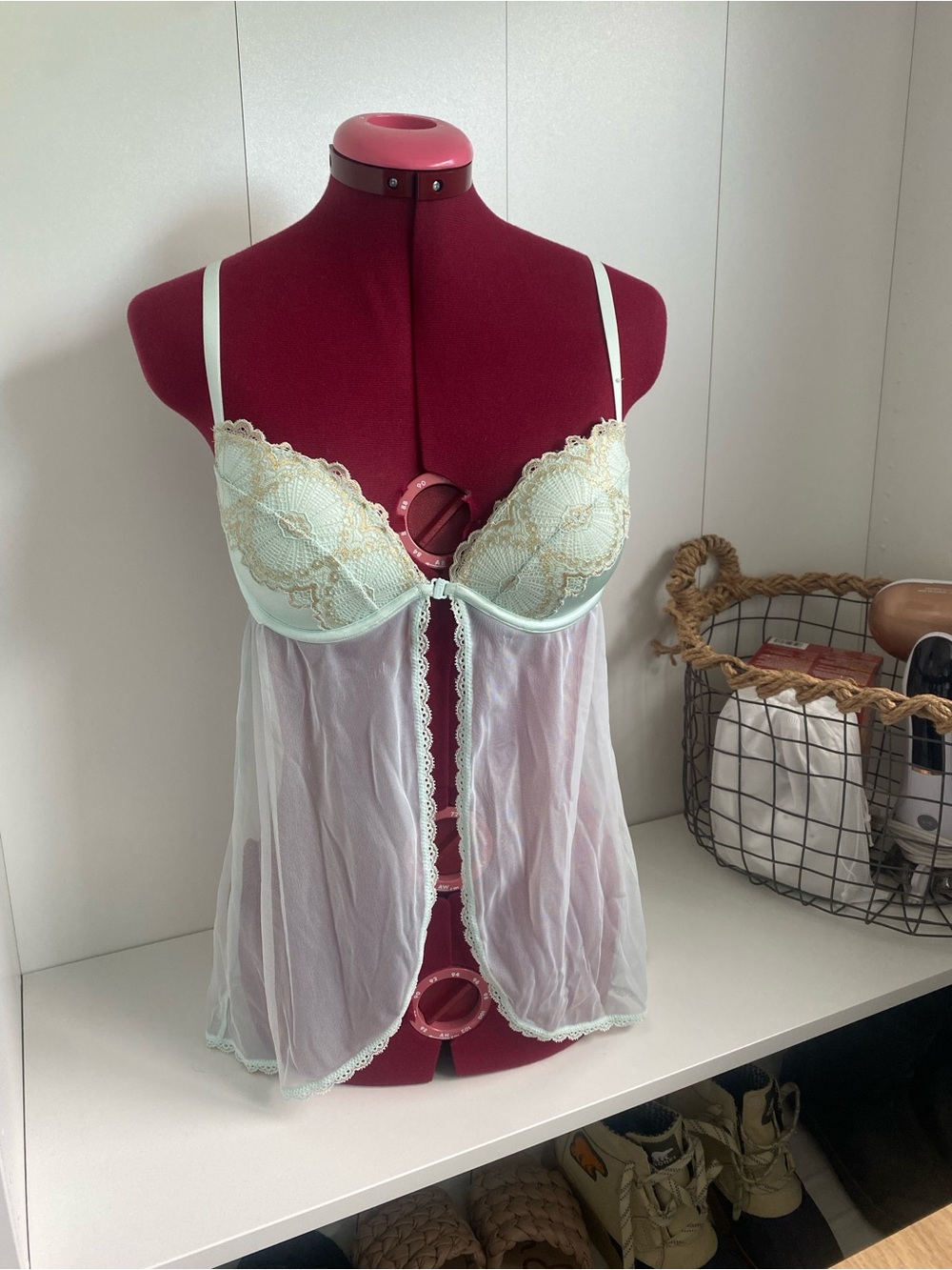 La SENZA Mint and Gold Lace Babydoll Chemise